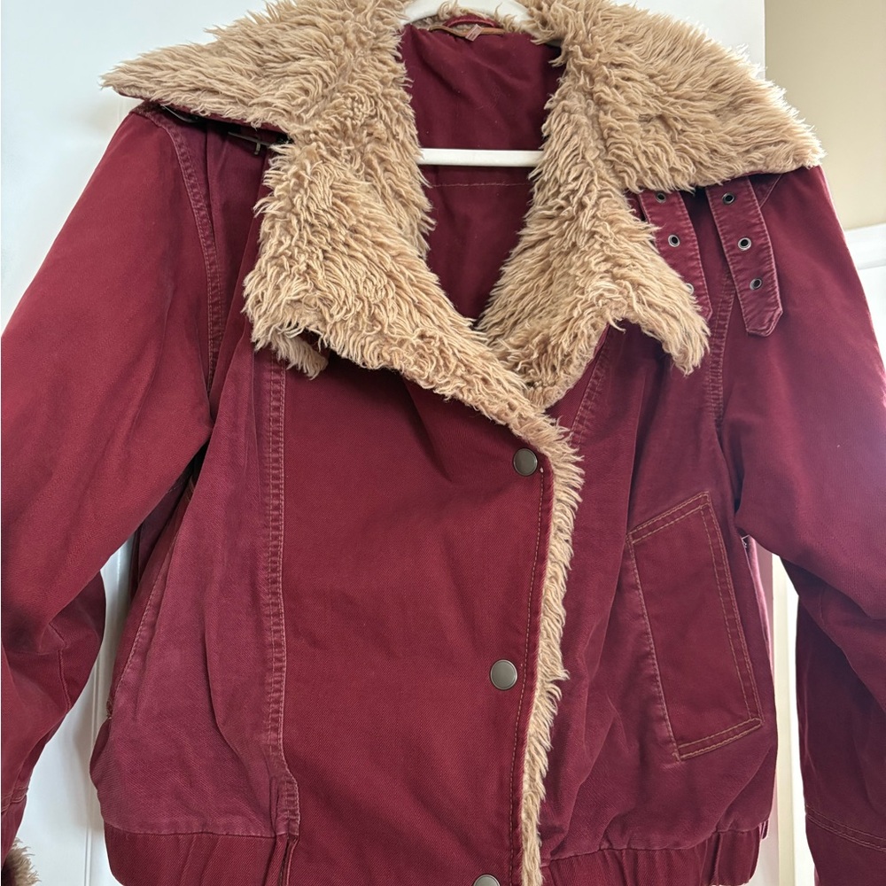 Free People Burgundy Jacket with fur